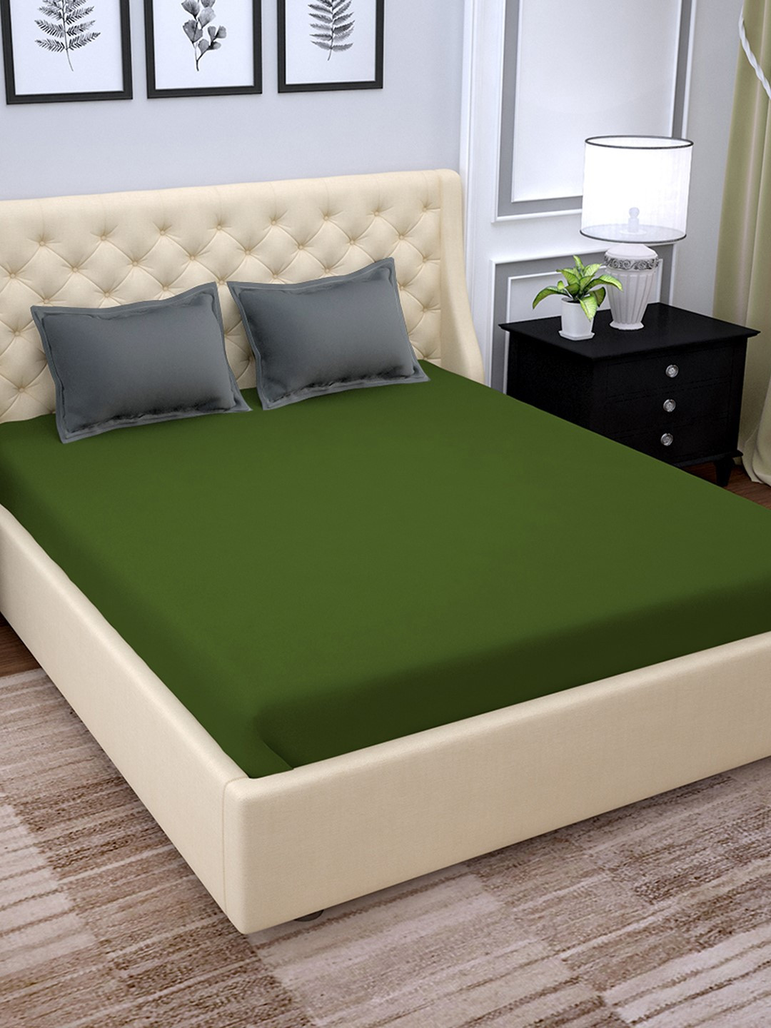 PAVO Green Solid Pure Cotton 210 TC King Fine Bedsheet with 2 Pillow Covers-270 x 270 cm