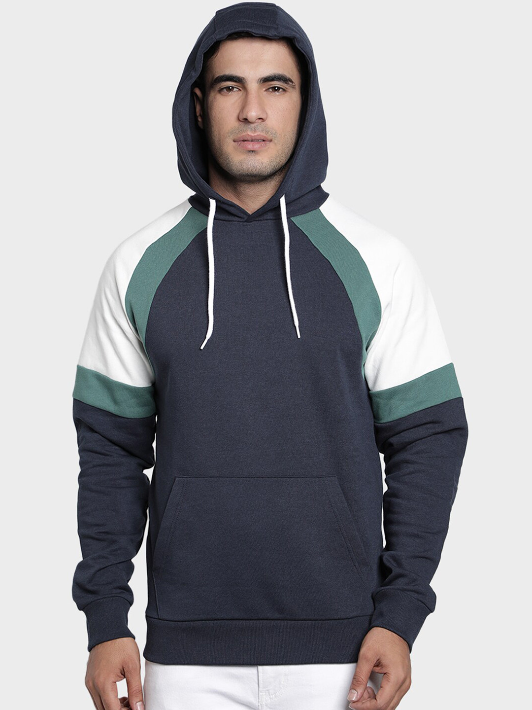 Red Tape Men Blue Colourblocked Hooded Sweatshirt