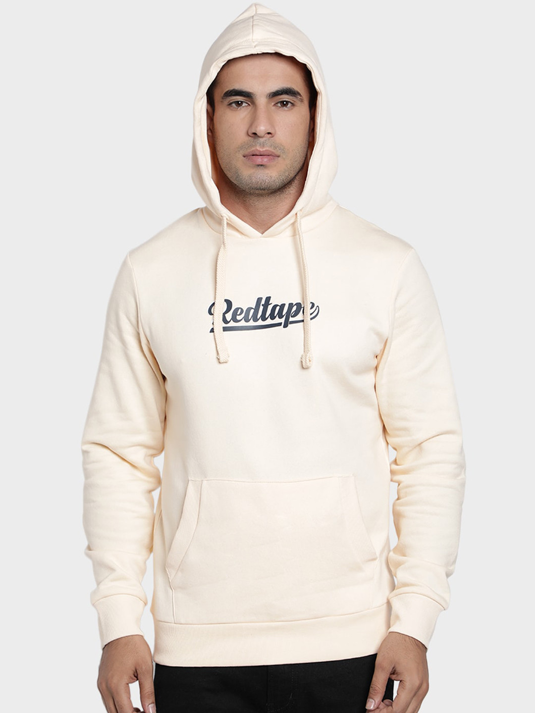 Red Tape Men Cream-Coloured Printed Hooded Sweatshirt