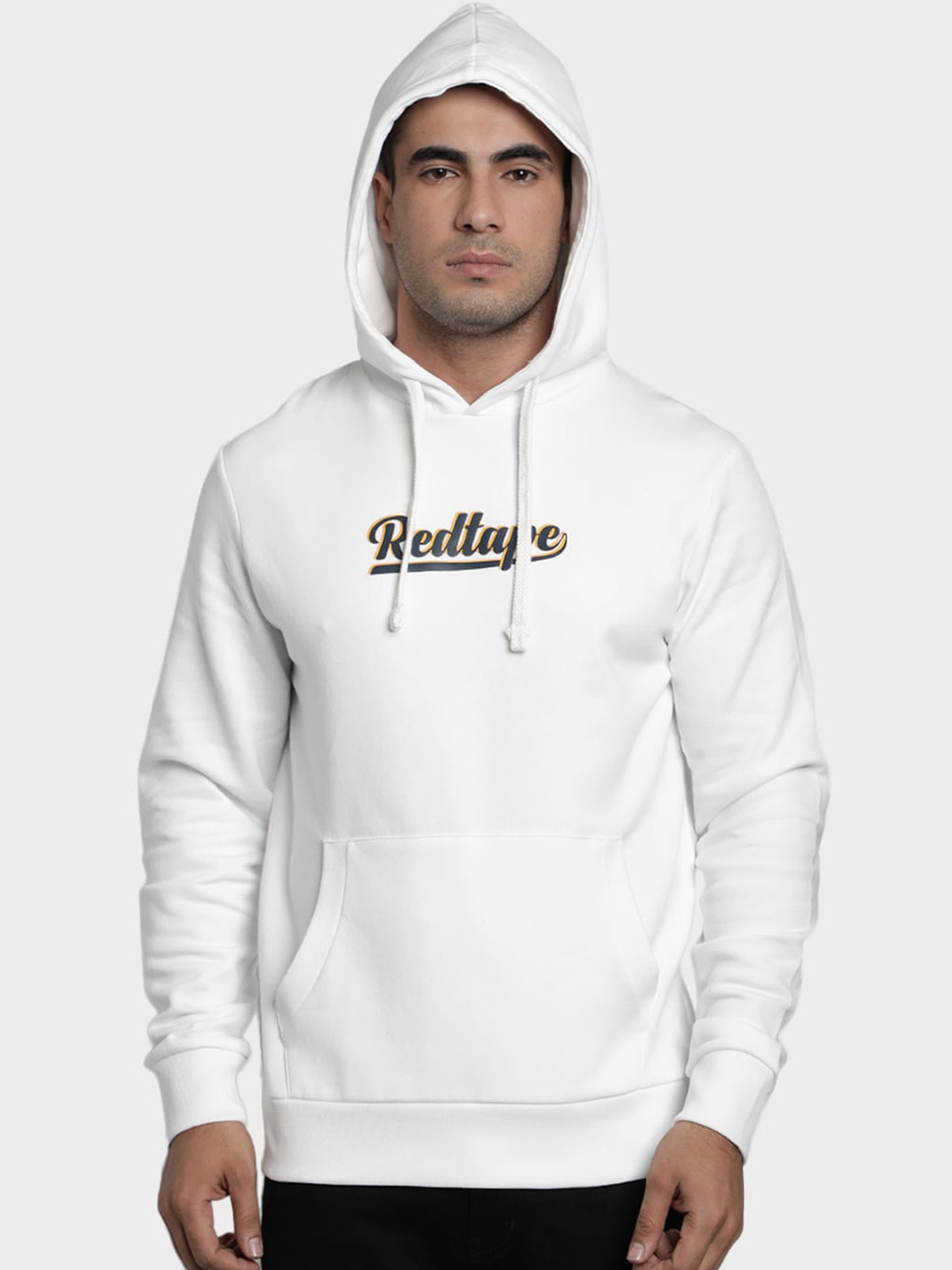 Red Tape Men Off-White Printed Hooded Sweatshirt