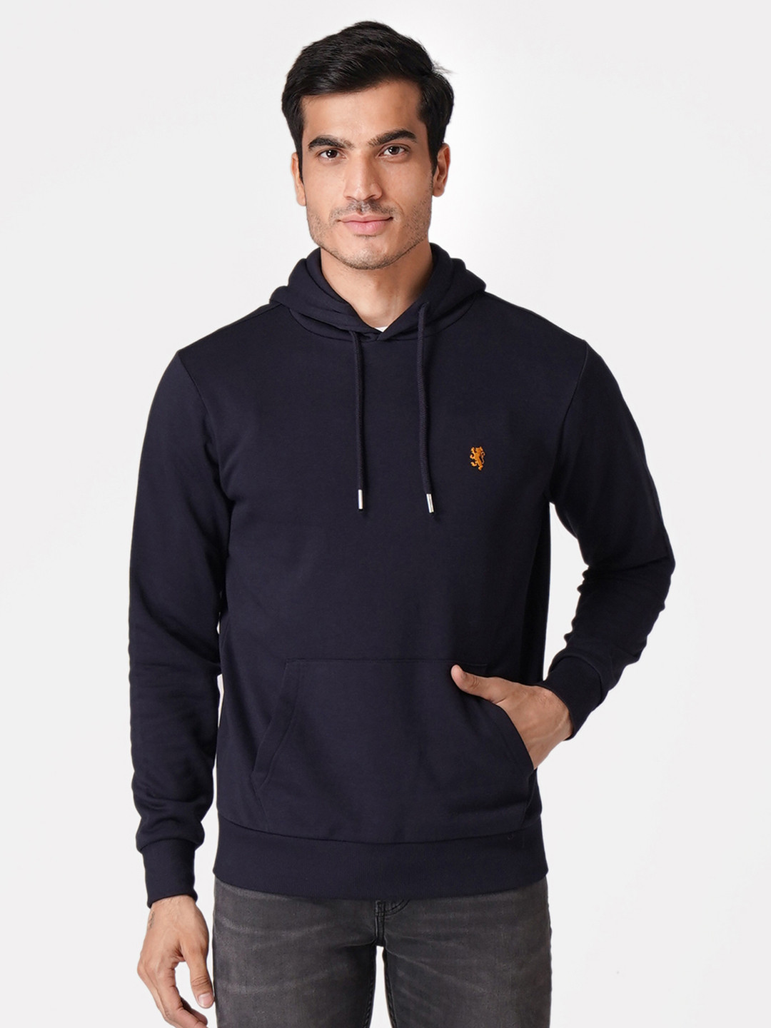 Red Tape Men Navy Blue Solid Hooded Sweatshirt