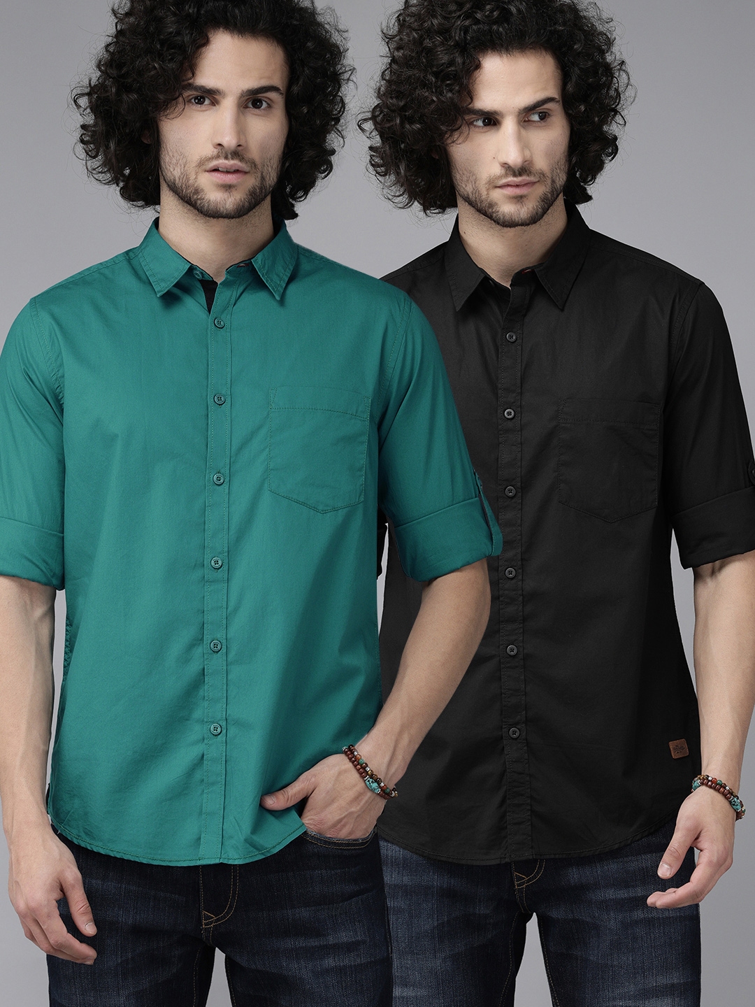 Roadster Men Pack Of 2 Regular Fit Solid Casual Shirts