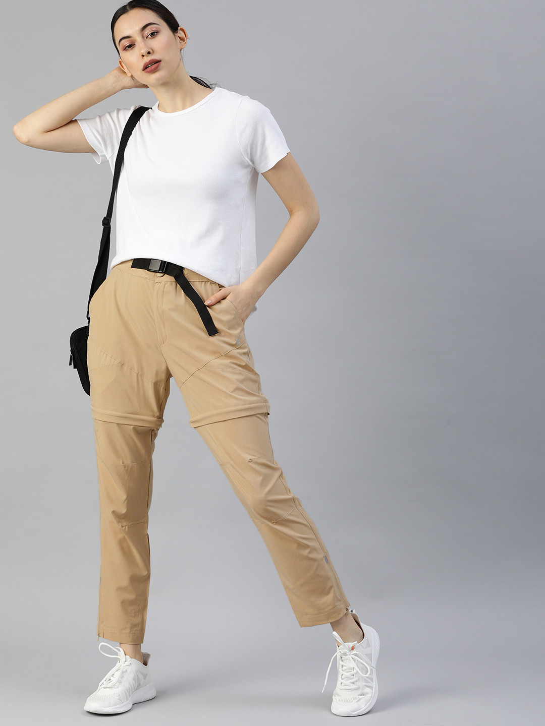 HRX By Hrithik Roshan Women Beige Detachable Rapid-Dry Antimicrobial Outdoor Tapered Fit Trousers