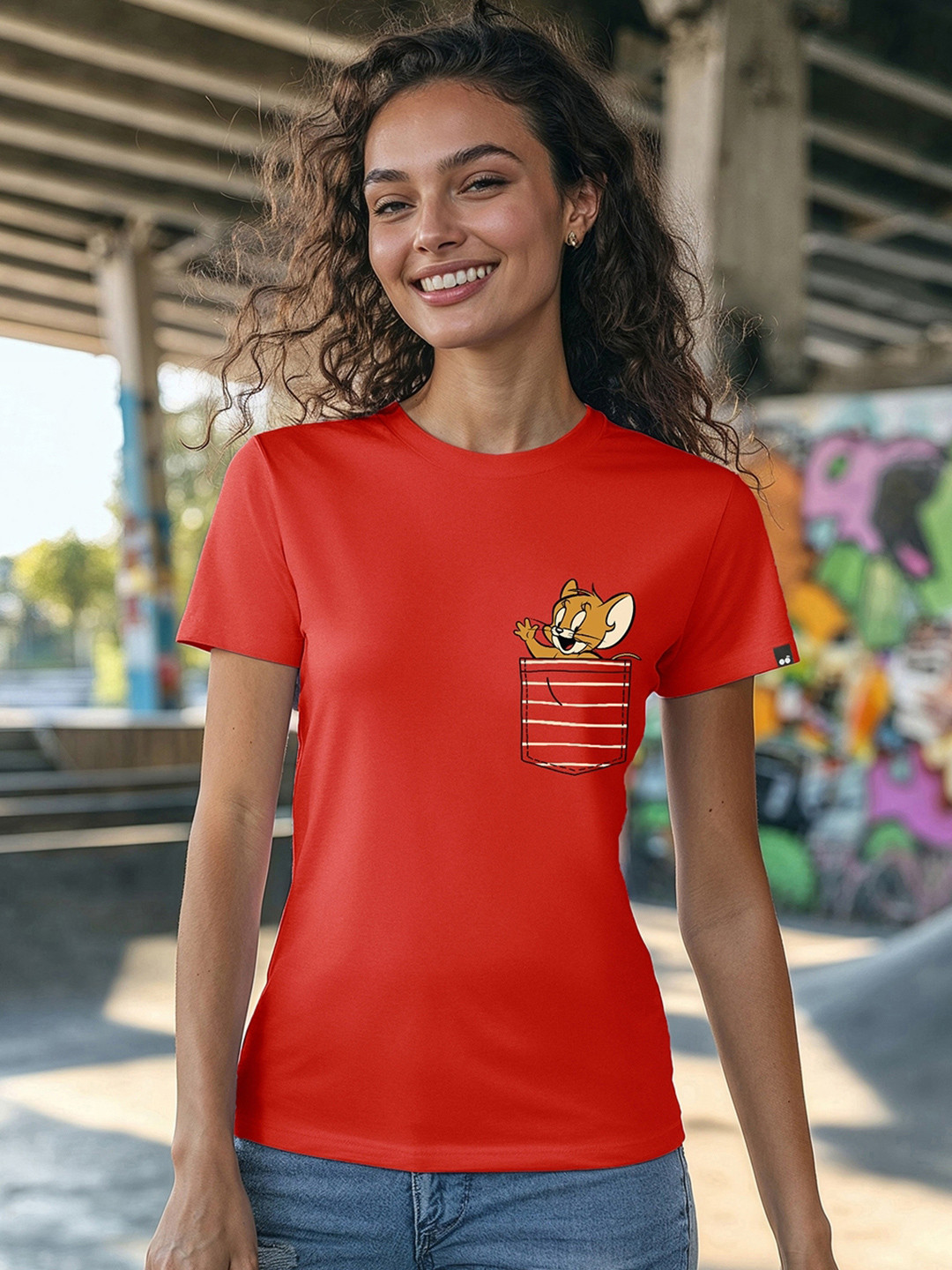 Bewakoof Official Tom & Jerry Pocket Jerry Graphic Printed Slim Fit T-Shirt