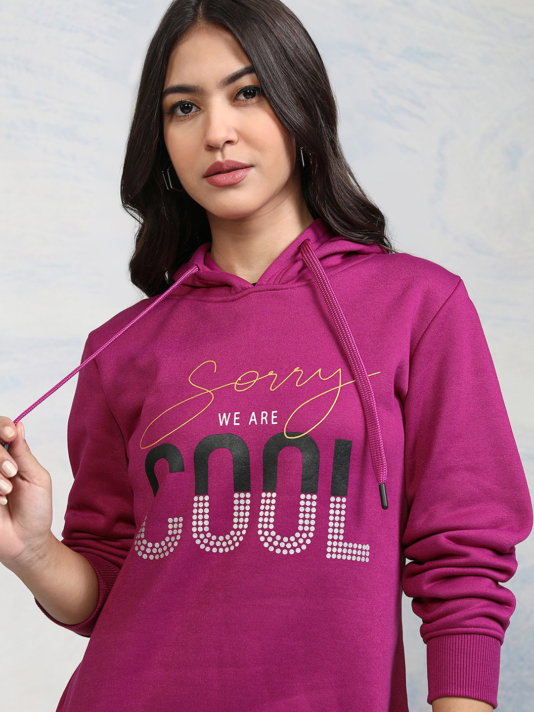 Tokyo Talkies Women Magenta Printed Hooded Sweatshirt