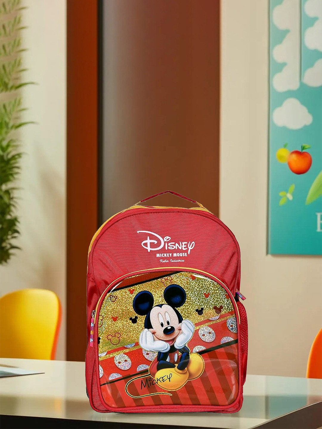 Kuber Industries Unisex Kids Red & Yellow Graphic Backpack