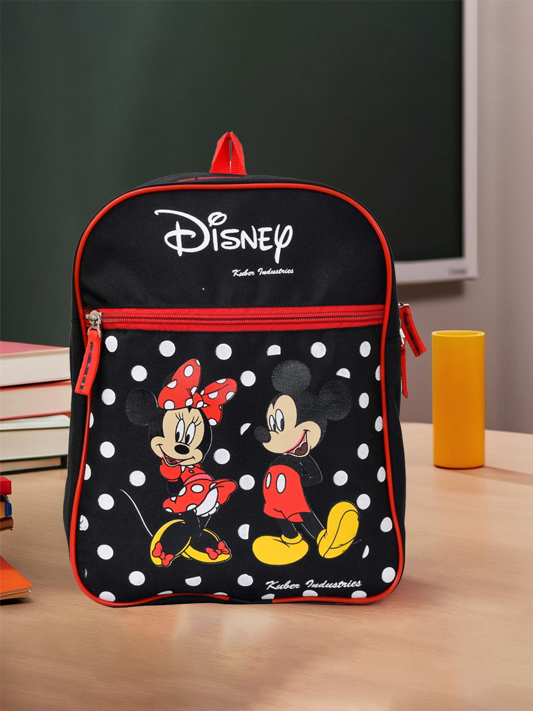 Kuber Industries Disney Black & Red Mickey & Friends korean cute school bag for girls