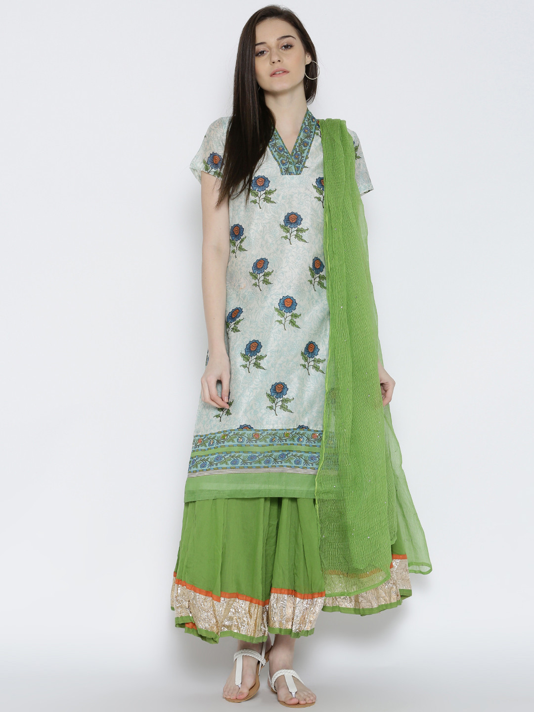 Buy BIBA Off White & Green Printed Clothing Set Kurta Sets for Women