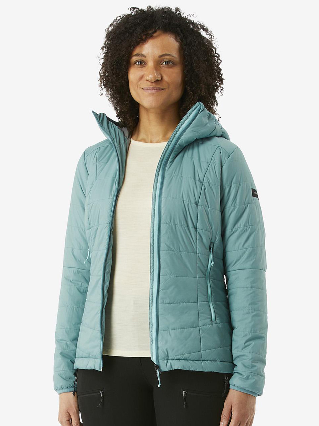 Decathlon FORCLAZ - Women Turquoise Hooded Synthetic Puffer Jacket(Upto -5 Degrees)