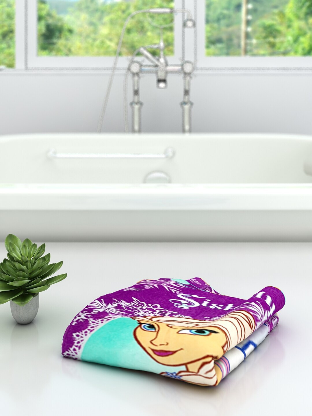 Athom Trendz Disney Kids Purple & Beige Frozen Printed 350 GSM Bath Towel