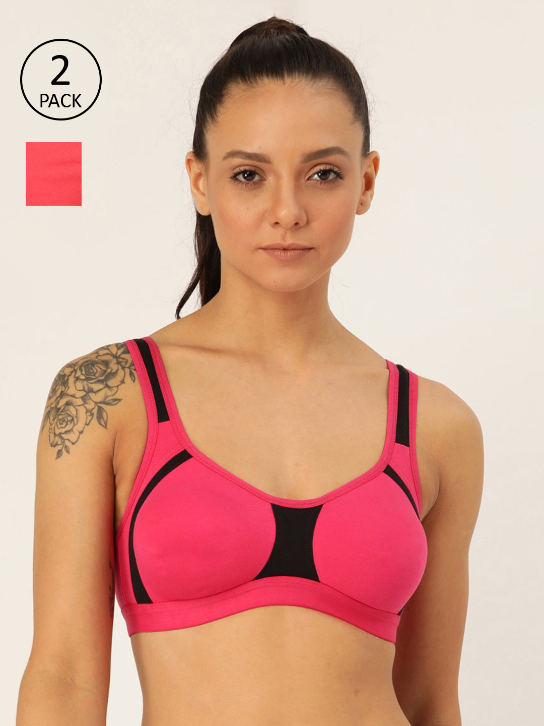 Lady Lyka Pack of 2 Pink & Orange Solid Non-Wired Non Padded Beginners Bras