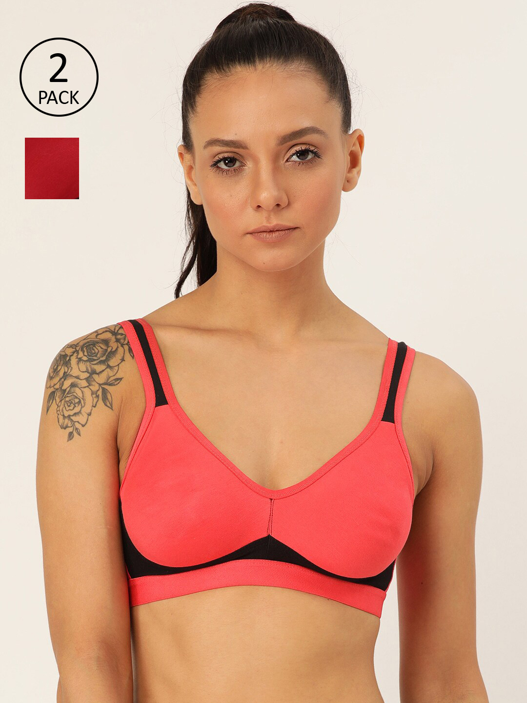 Lady Lyka Pink & Maroon Pack of 2 Non-Wired Non Padded Everyday Bra YOUNGSTER-02-PLM-MRN