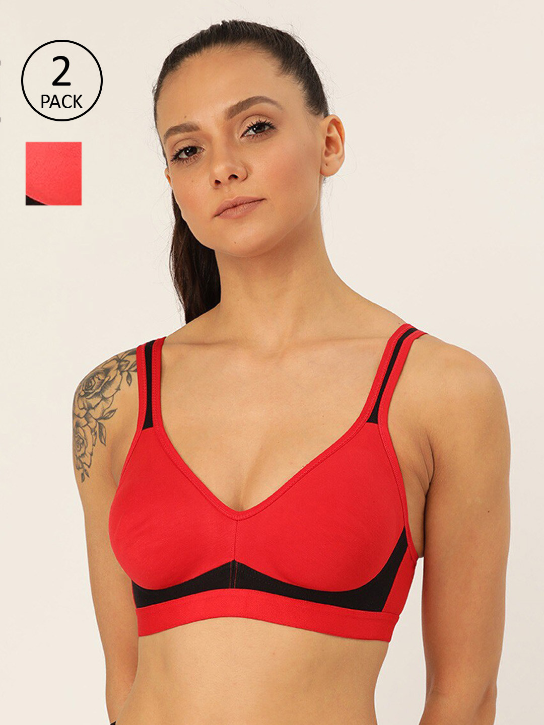 Lady Lyka Pack Of 2 Red & Peach-Coloured Non-Wired Non Padded Beginners Bras YOUNGSTER-02