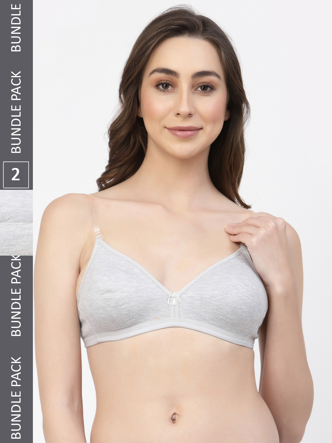 Floret Pack of 2 Backless T-Shirt Bra Seamless Non Padded  Regular and Transparent Straps