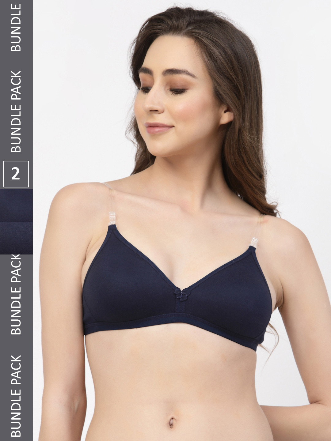 Floret Pack of 2 Backless T-Shirt Bra Seamless Non Padded  Regular and Transparent Straps