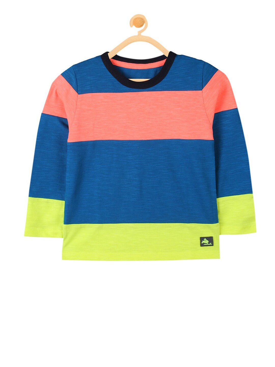 Cherry Crumble Boys Blue & Yellow Colourblocked Round Neck T-shirt