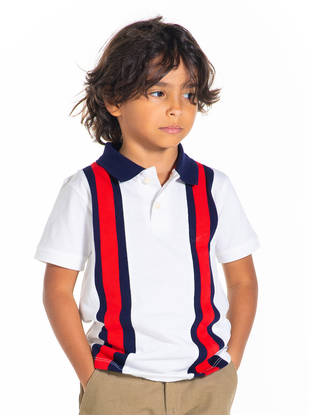 Cherry Crumble Boys White & Red Colourblocked Polo Collar T-shirt
