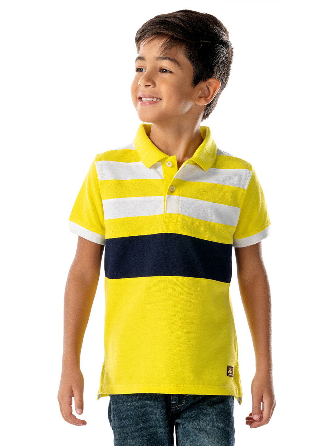 Cherry Crumble Boys Yellow Striped Polo Collar T-shirt