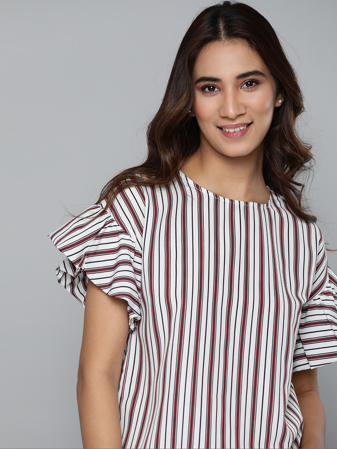 Mast & Harbour Women White & Black Striped Top