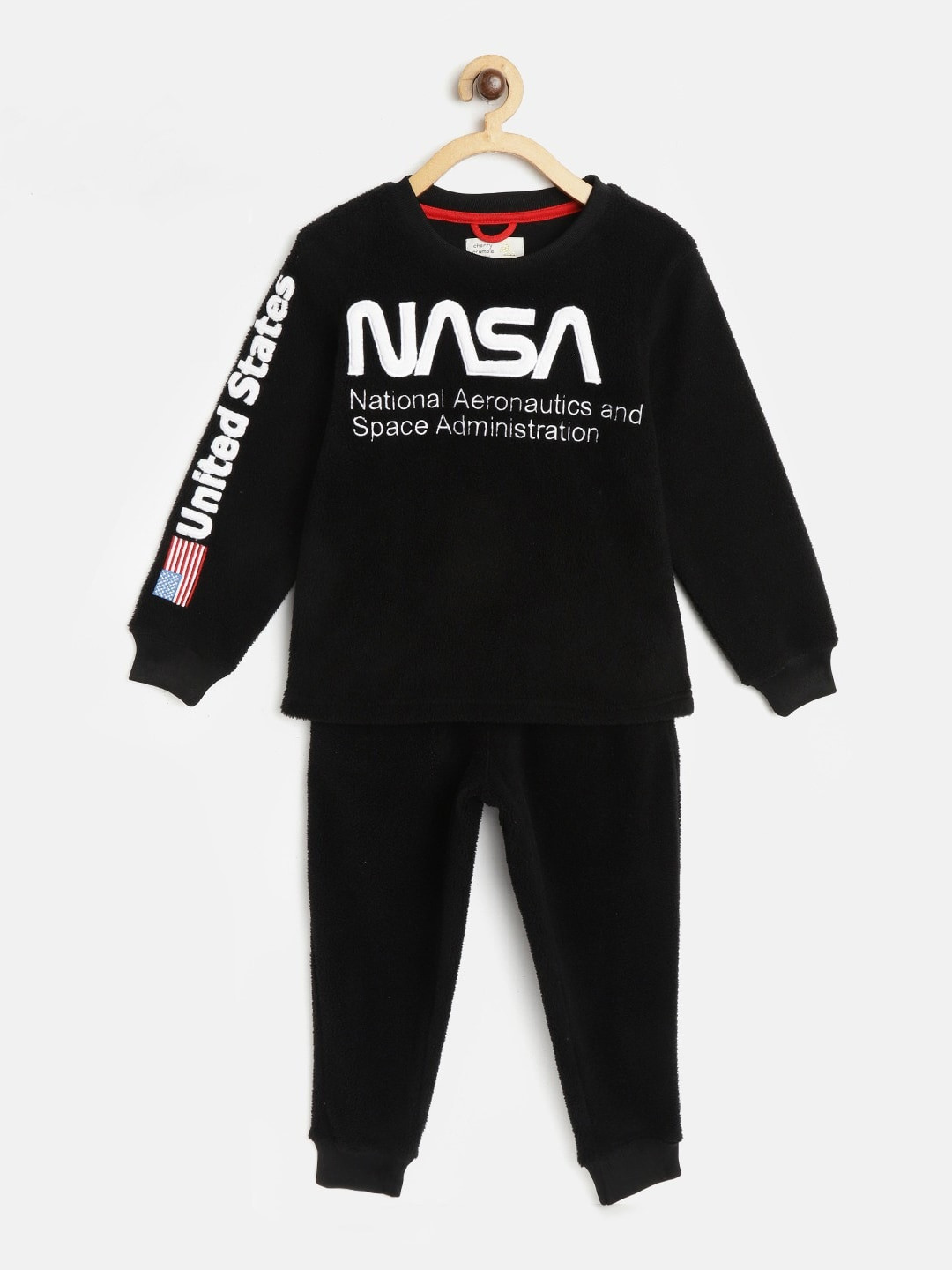 Cherry Crumble Boys Black & White Printed Nightsuit With Eye Mask