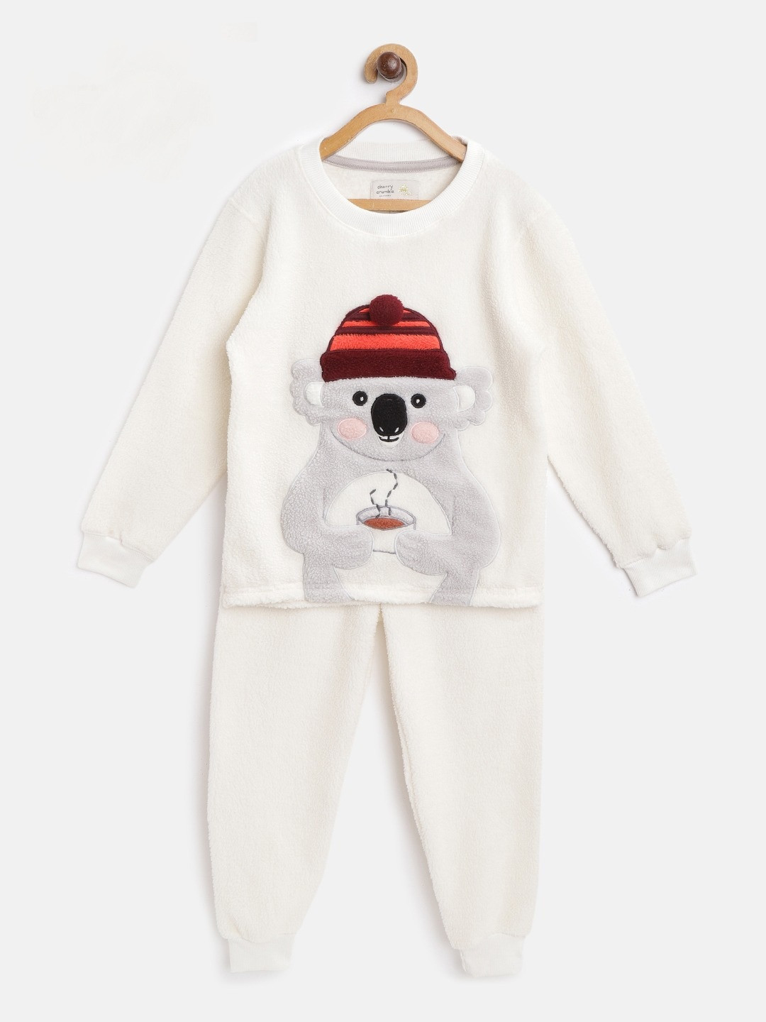 Cherry Crumble Boys and Girls Cream Soft Applique koala Winter Nightsuit