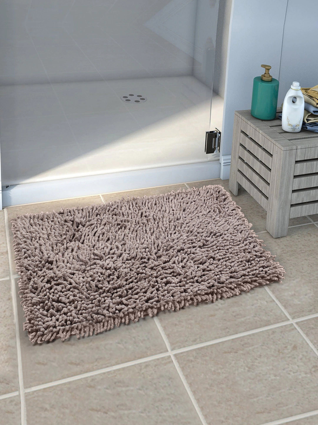Saral Home Grey Saggy Microfibre Anti-Skid Bath Rug