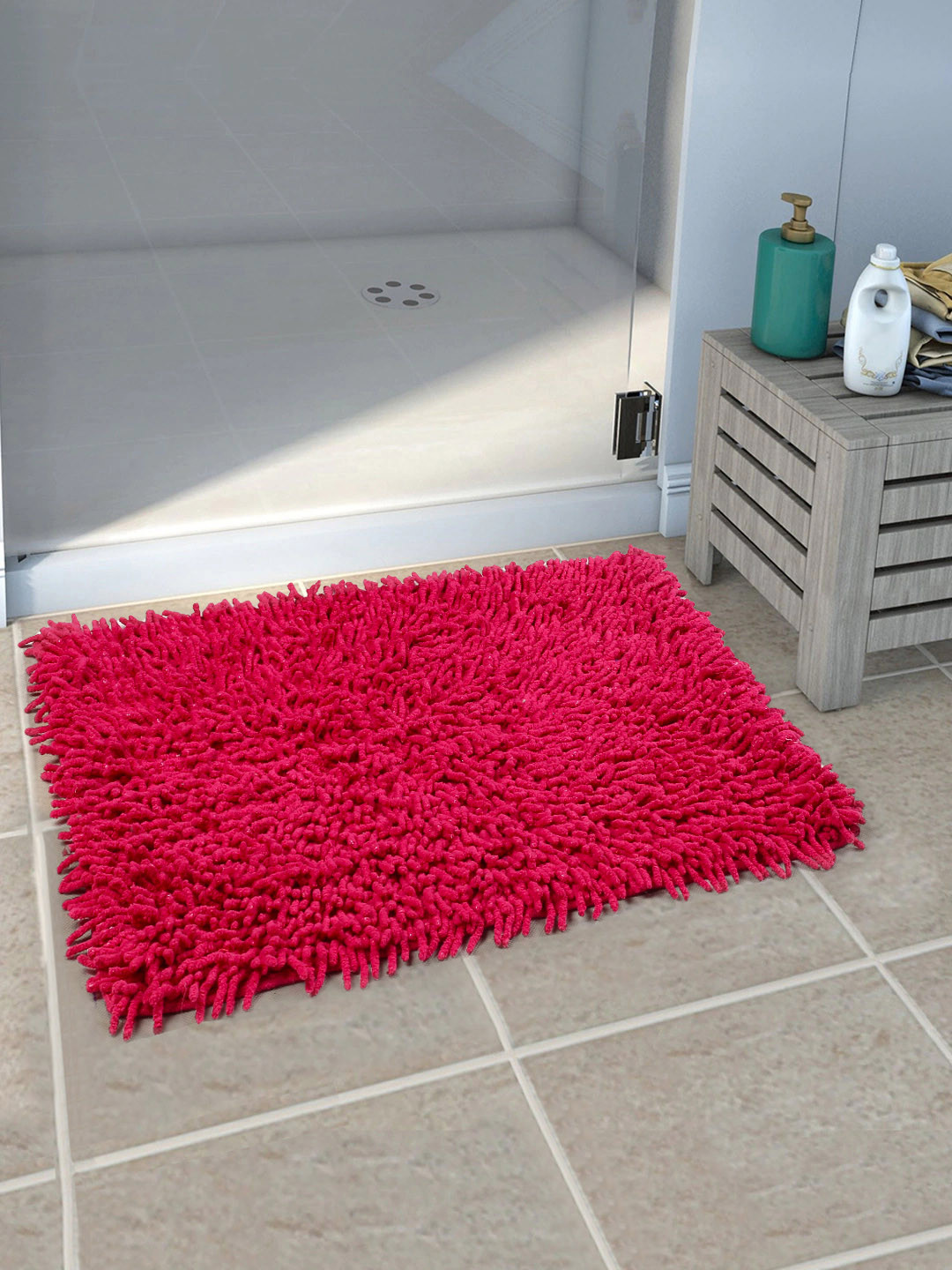 Saral Home Pink Saggy Cotton Anti-Skid Bath Rug