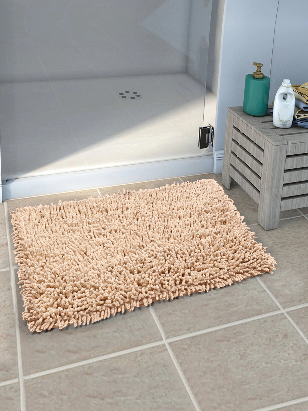 Saral Home Beige Anti-Skid Bath Mat