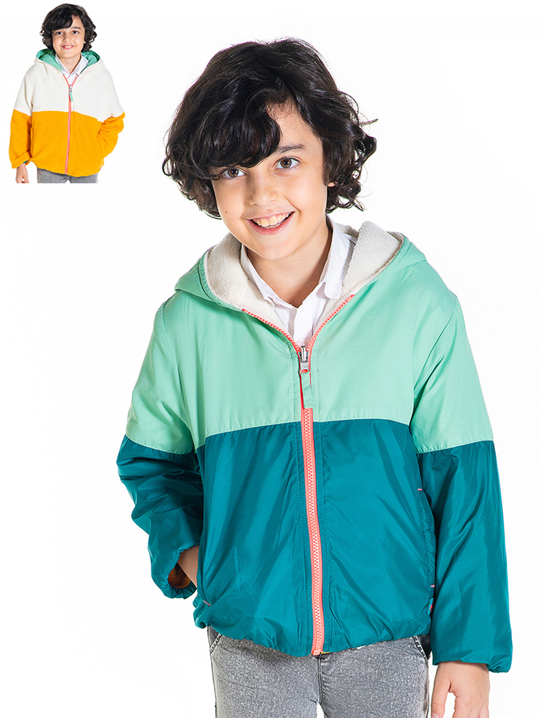 Cherry Crumble Boys Green & Mustard Colourblocked Reversible Bomber