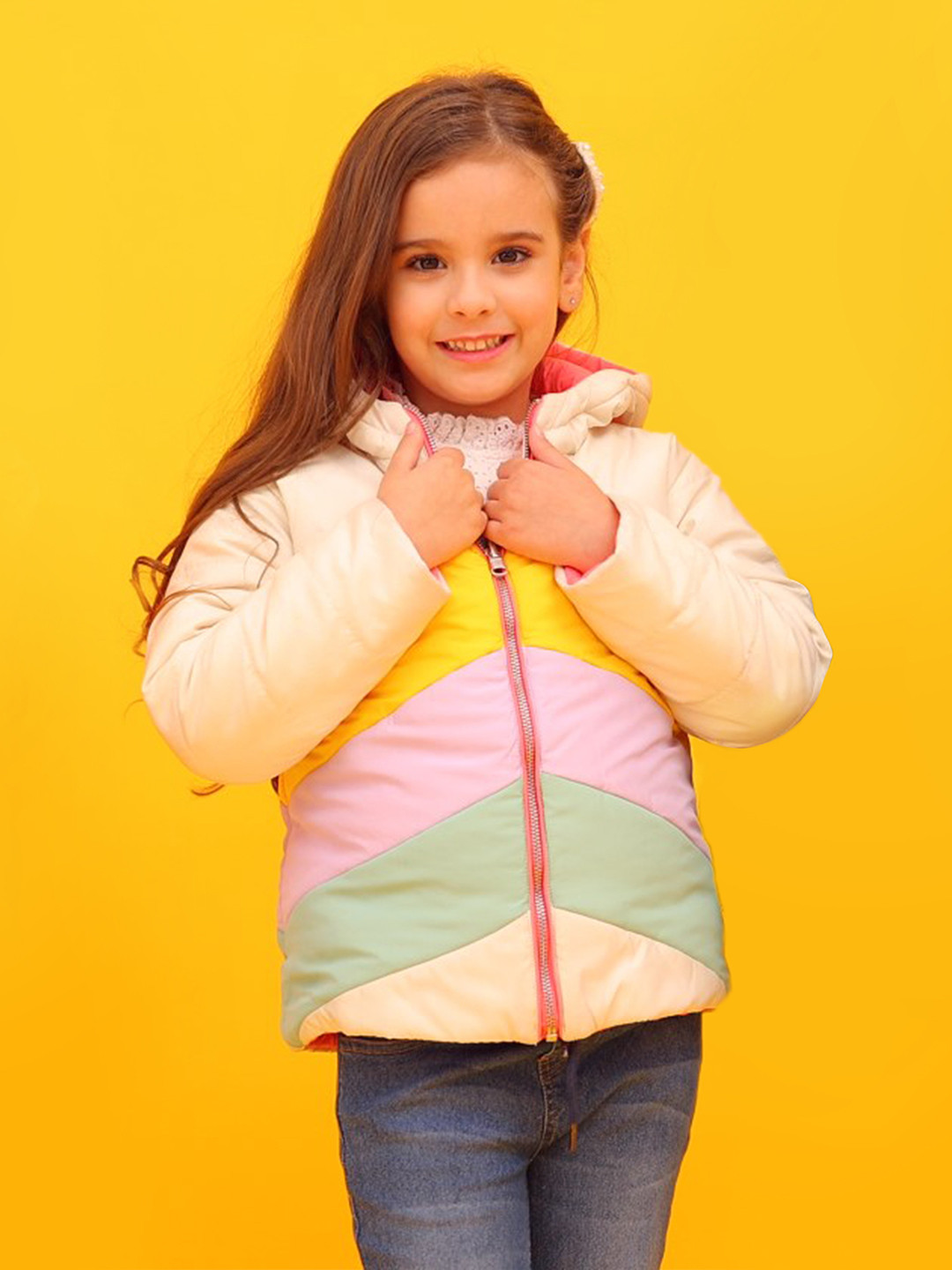 Cherry Crumble Reversible Boys and Girls Multicolor Cut & Sew Rainbow hooded Jacket