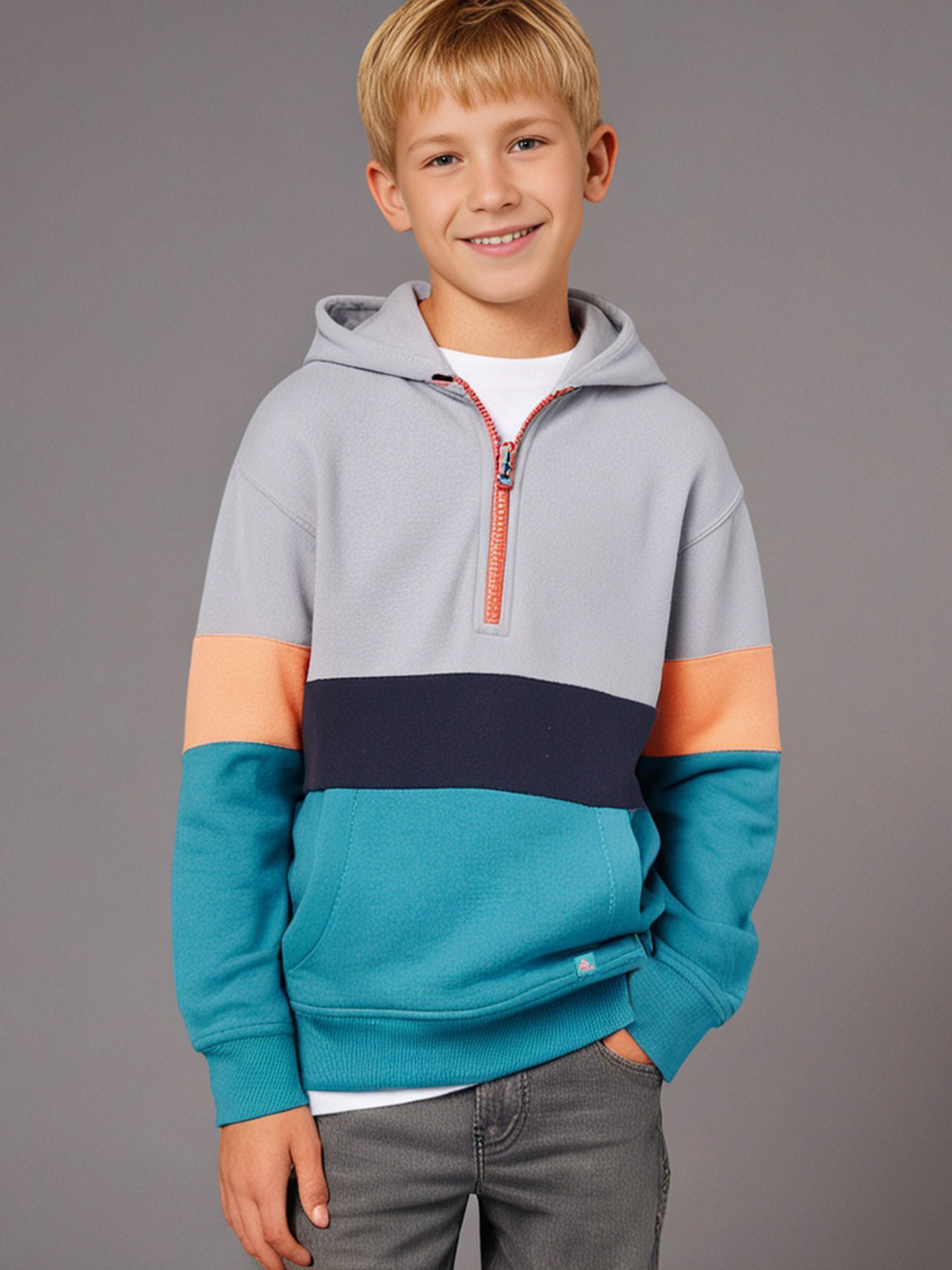 Cherry Crumble Boys and Girls Multicolor Cut & Sew French Colorblock Hoodie Sweatshirt
