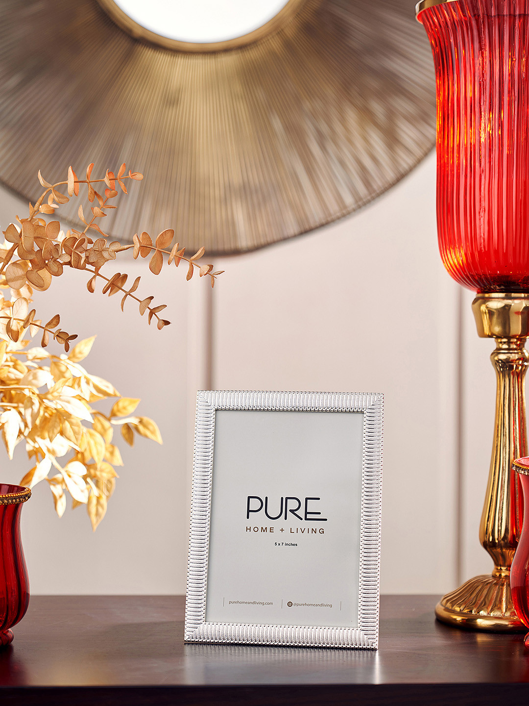 Pure Home and Living Silver Plated Ribbed Pattern Metal Photo Frame - Medium