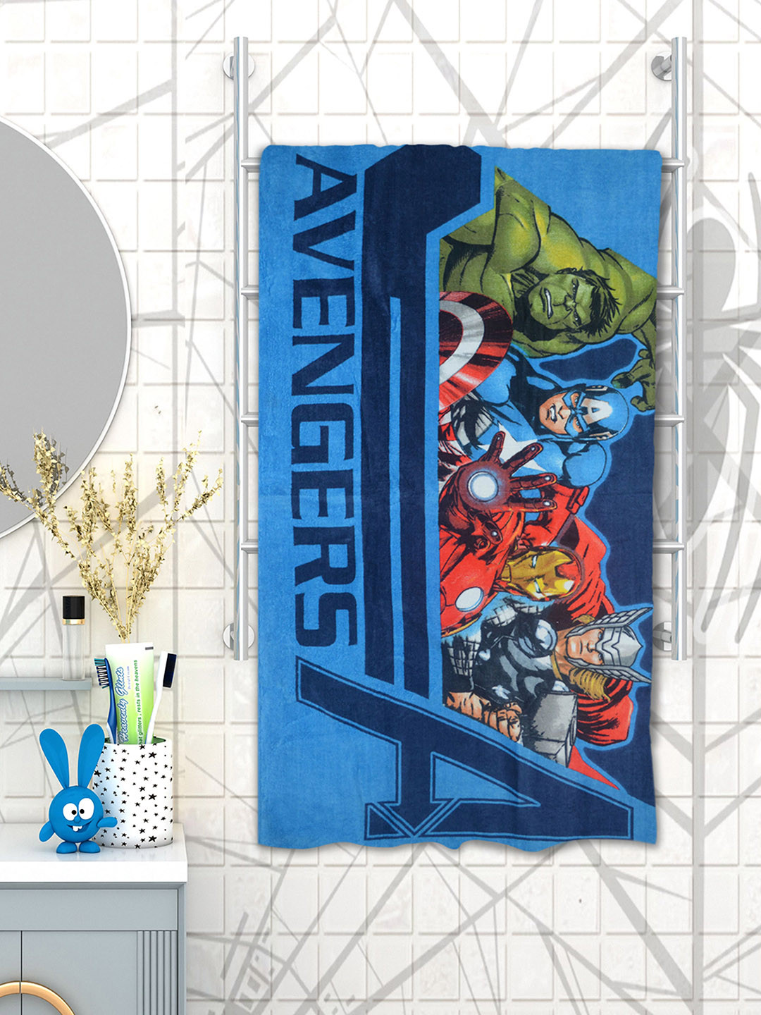Marvel Kids Blue & Red Avengers Printed 350 GSM Bath Towel