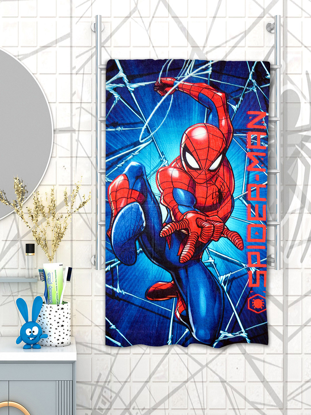 Athom Trendz Marvel Kids Blue & Red Avengers Printed 350 GSM Bath Towel