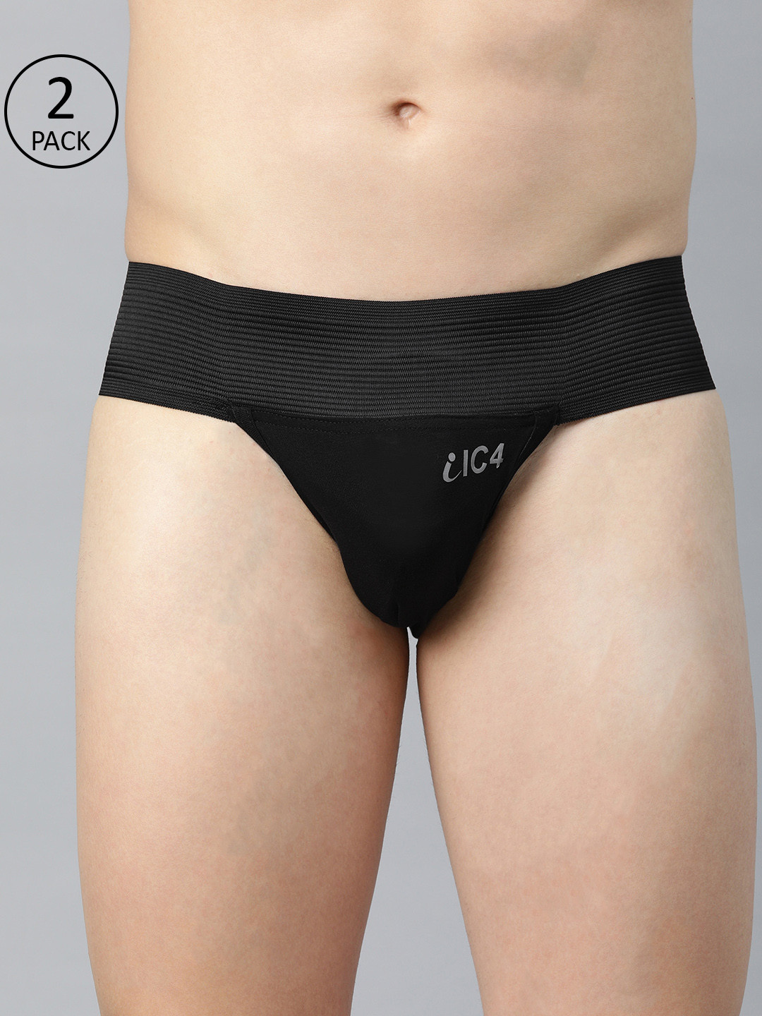 IC4 Men Pack Of 2 Black Solid Knitted Gym Supporter Briefs 0B-RB201P2