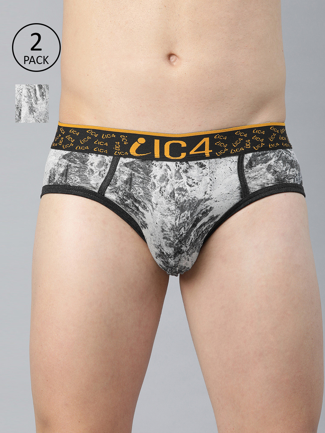 IC4 Men Pack Of 2 White & Grey Printed Knitted Basic Briefs 0223P2