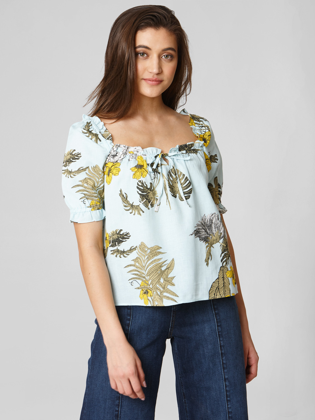 Vero Moda Blue & Green Tropical Print Top