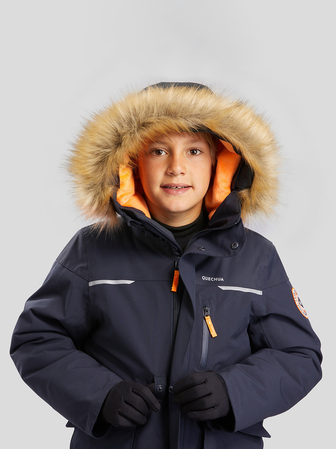 Decathlon Kids Navy Blue Solid Water Resistant Parka Jacket