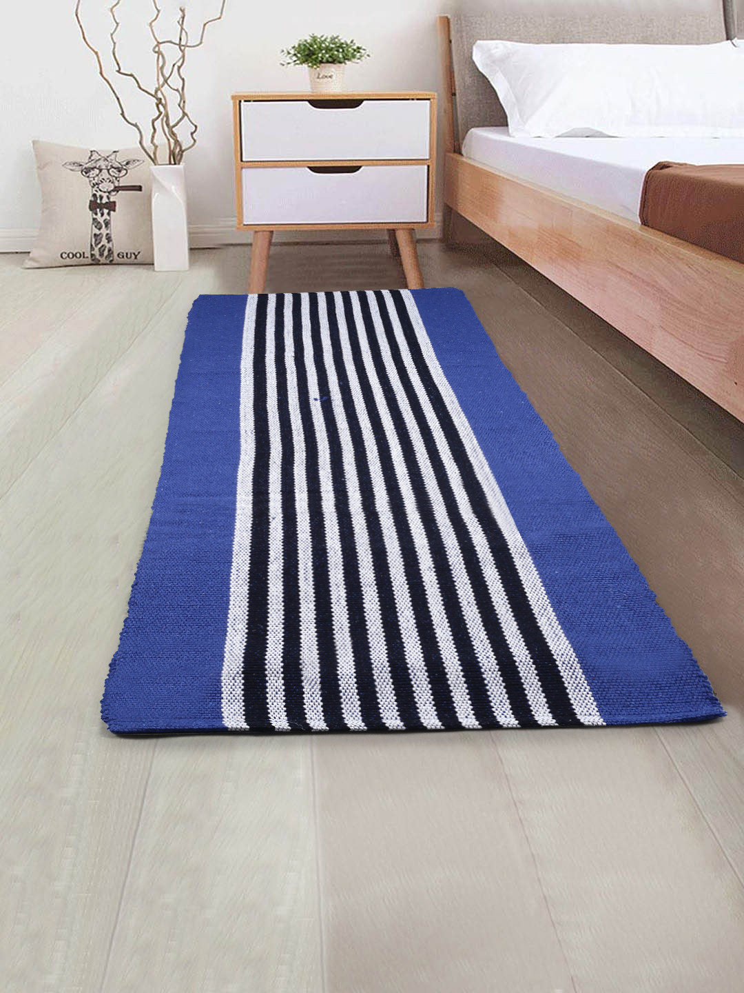 Saral Home Blue & Black Striped Pure Cotton Multi-Purpose Runner