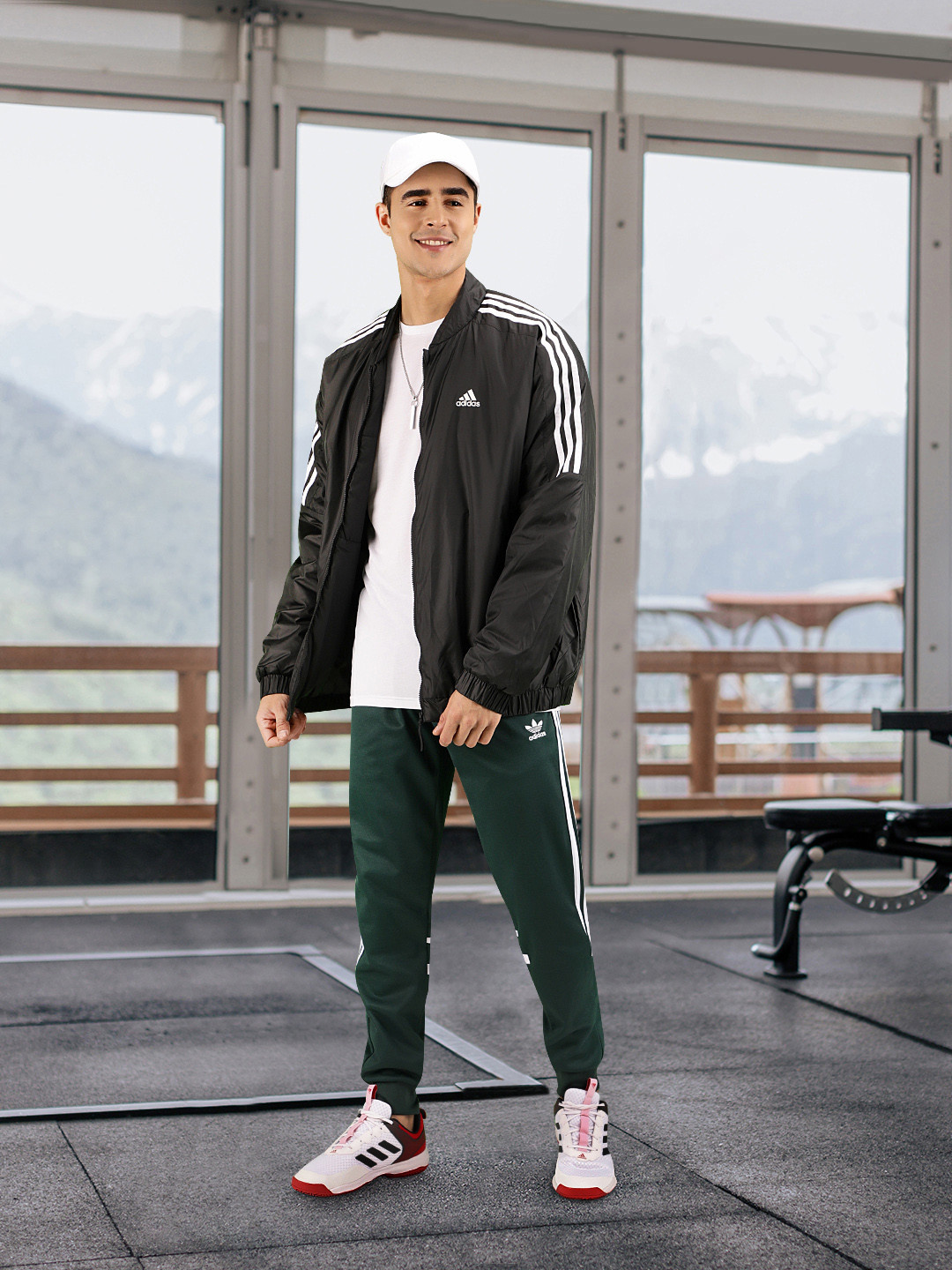 ADIDAS Men Black 3-Stripes Hooded Essential Insulated Outdoor Jacket