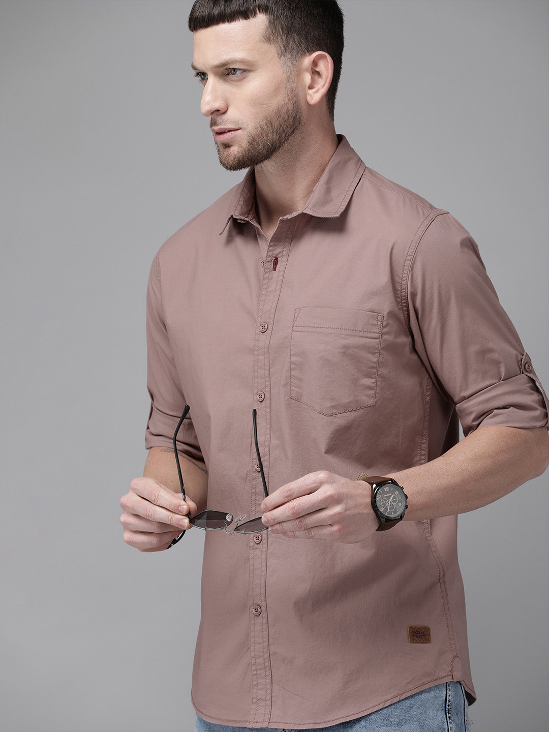 Roadster Twilight Mauve Slim Fit Casual Shirt
