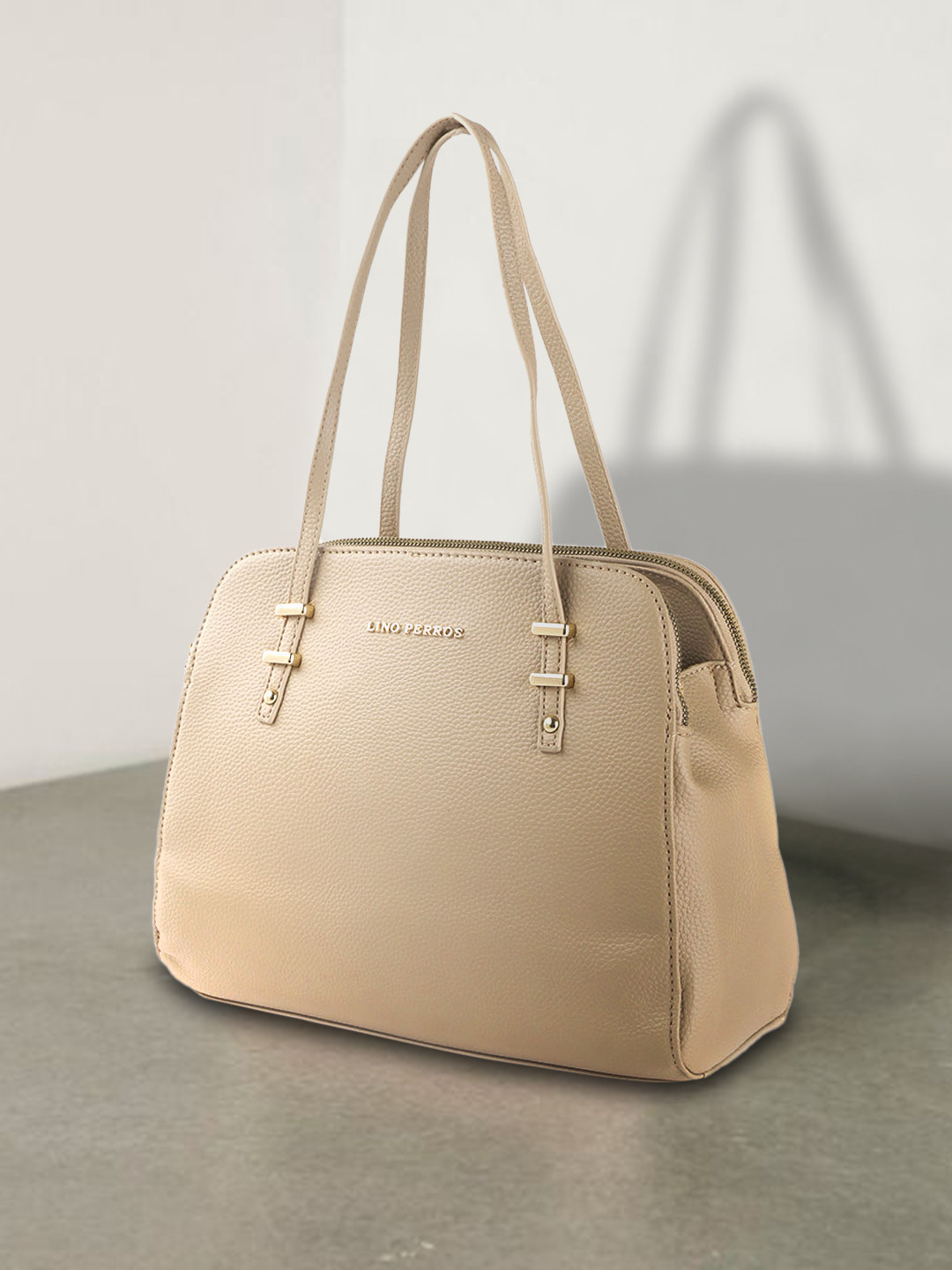 Lino Perros Beige Solid Handheld Bag