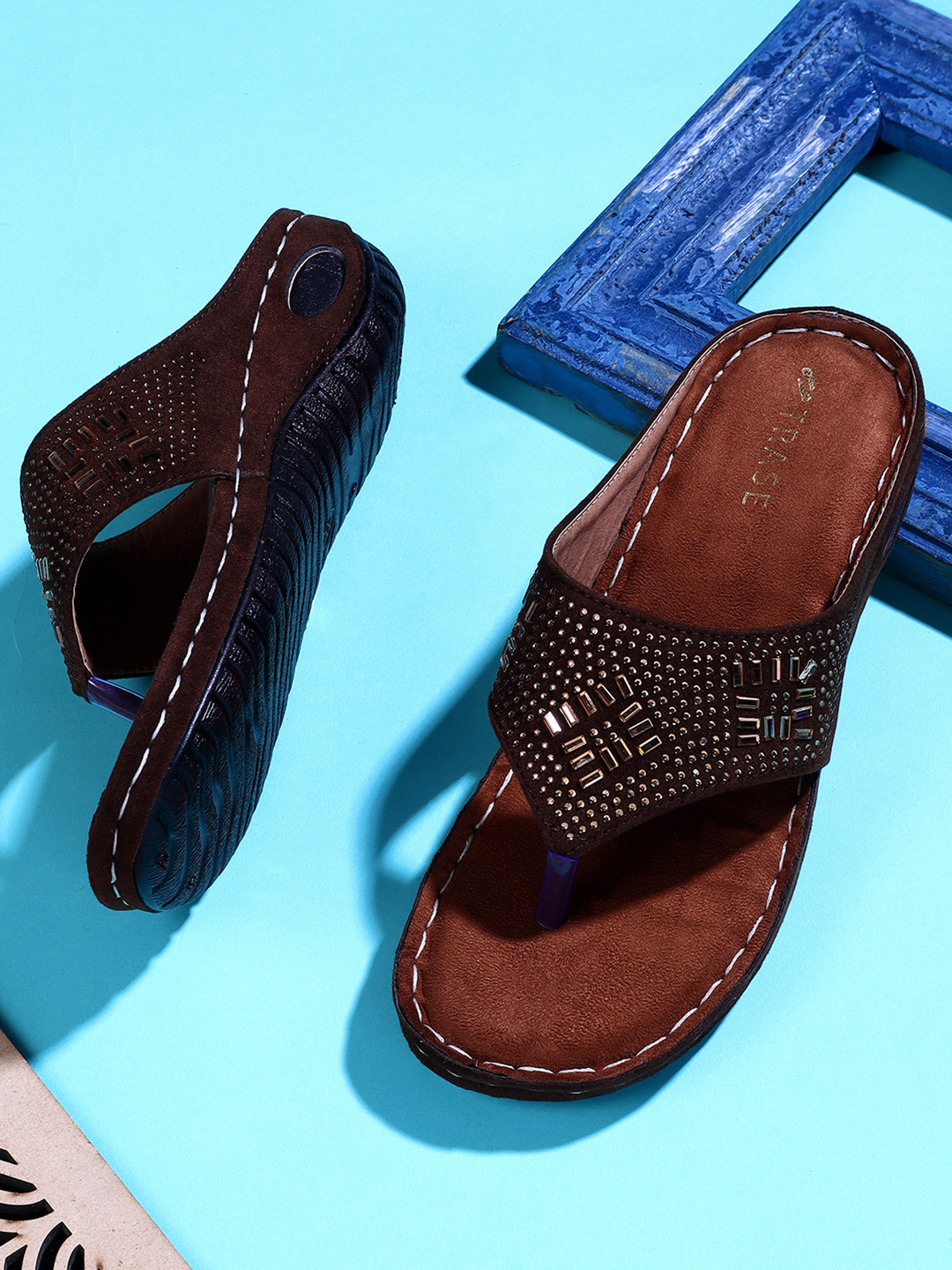 TRASE Women Embellished T-Strap Flats