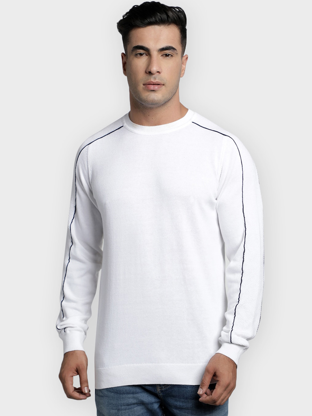 Red Tape Men White Solid Pullover Sweater
