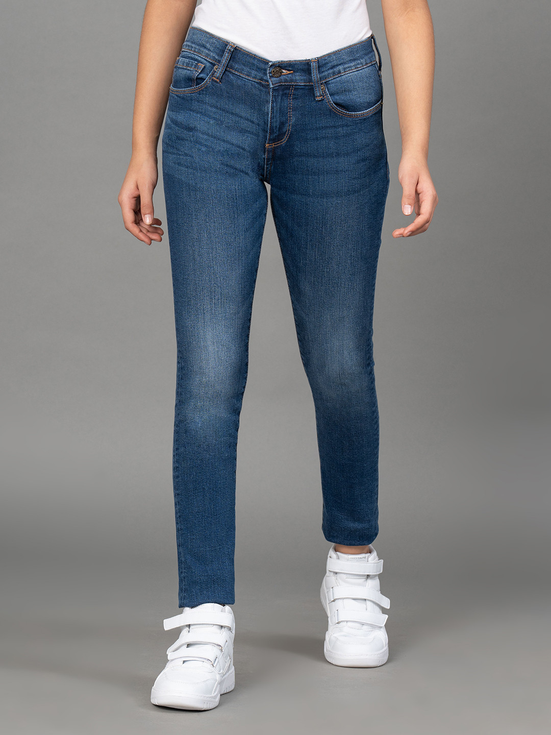 Mode by Red Tape Girls Blue Skinny Fit Mid-Rise Low Distress Jeans