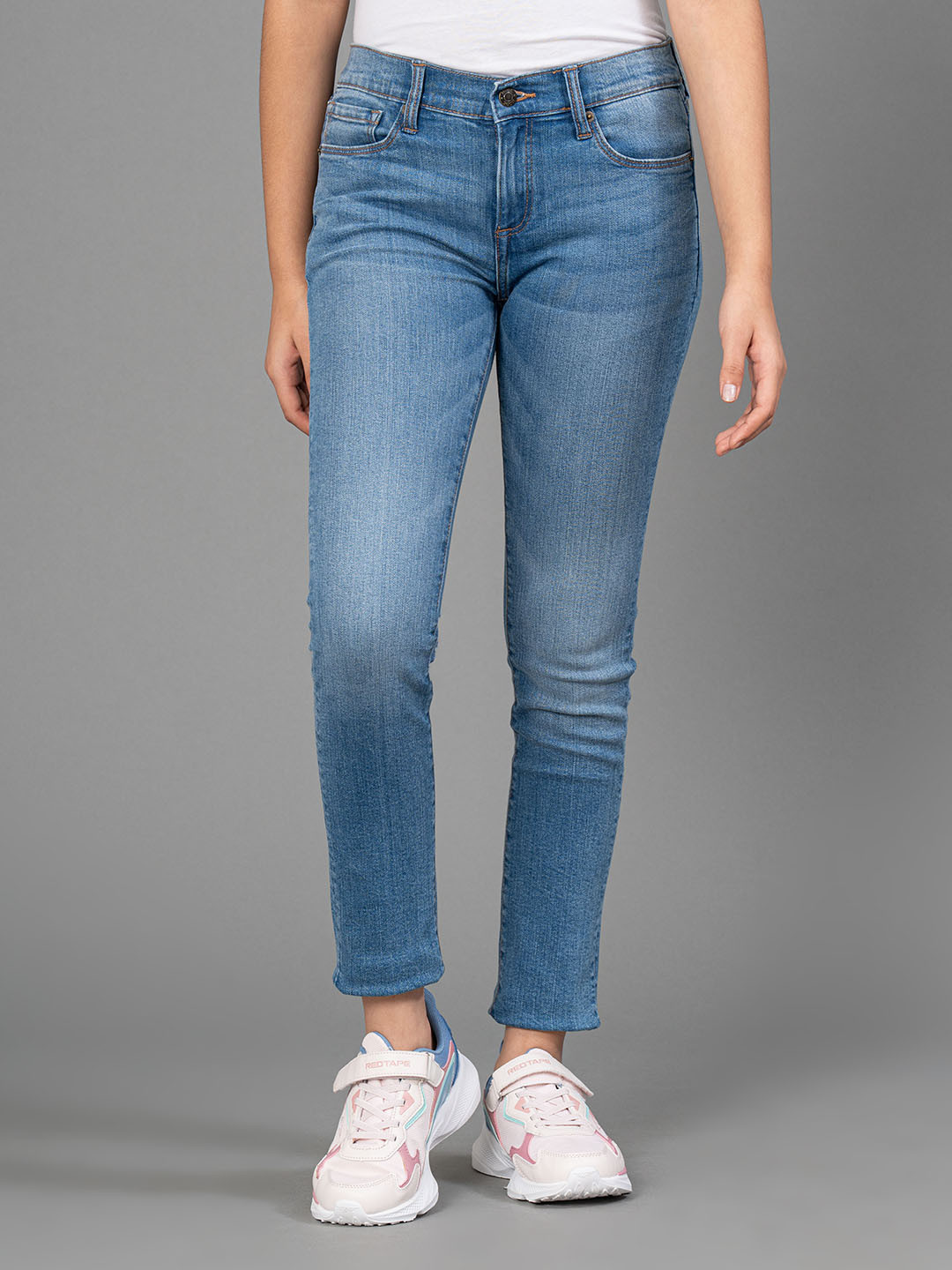 Mode by Red Tape Girls Blue Skinny Fit Mid-Rise Low Distress Jeans