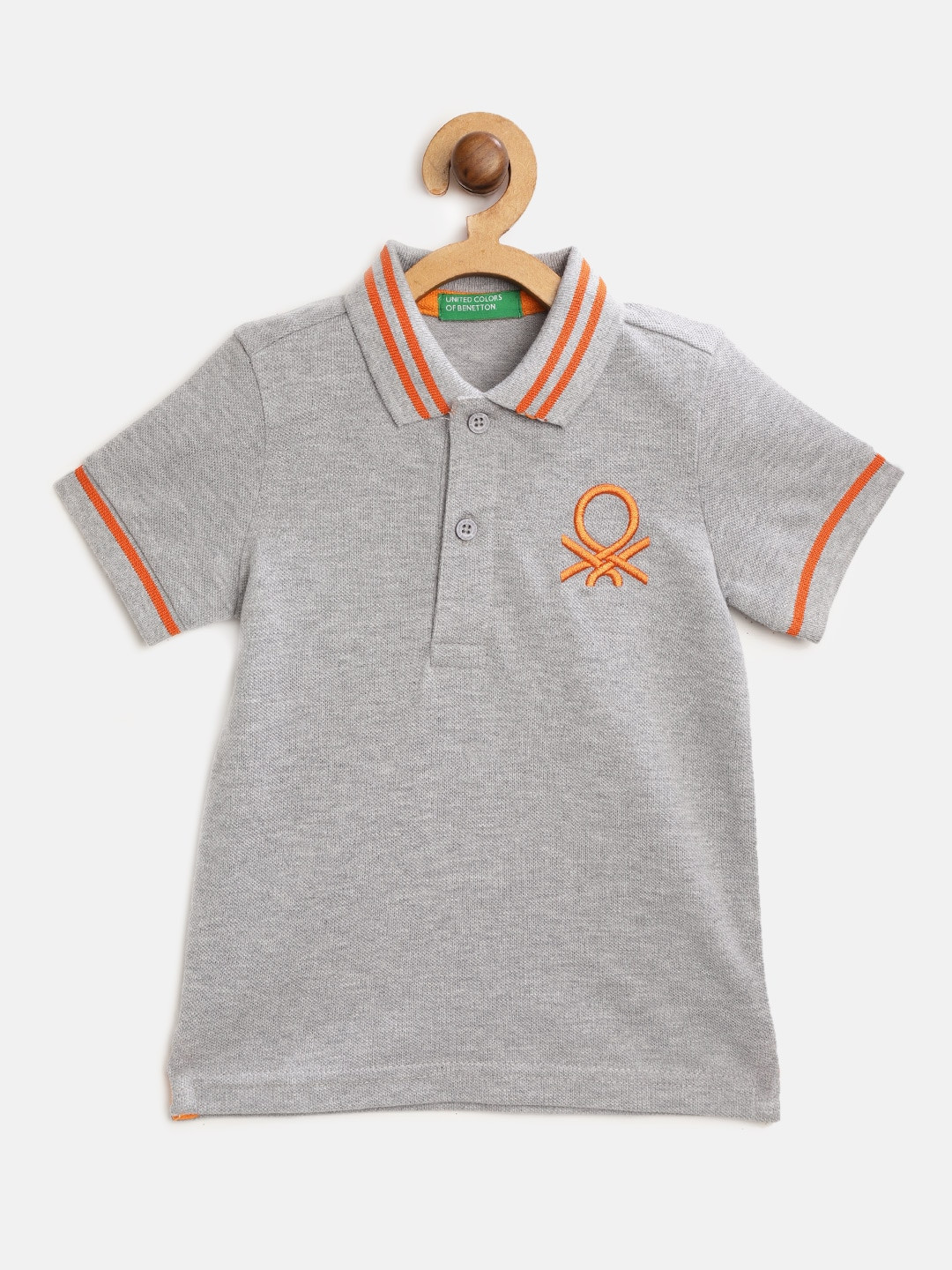 United Colors of Benetton Boys Grey Melange Solid Polo Collar T-shirt