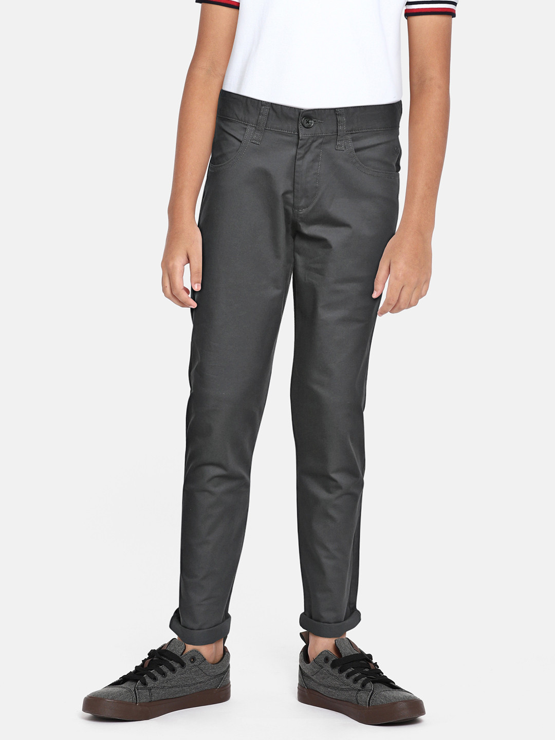 United Colors of Benetton Boys Charcoal Grey Regular Fit Solid Trousers