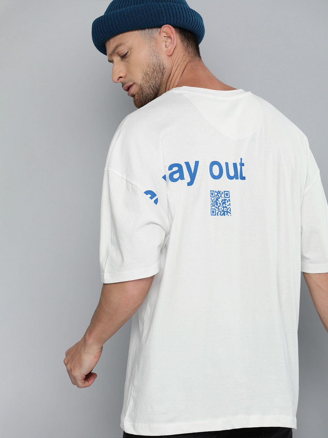 Kook N Keech Men White Printed Round Neck Pure Cotton Oversized T-shirt
