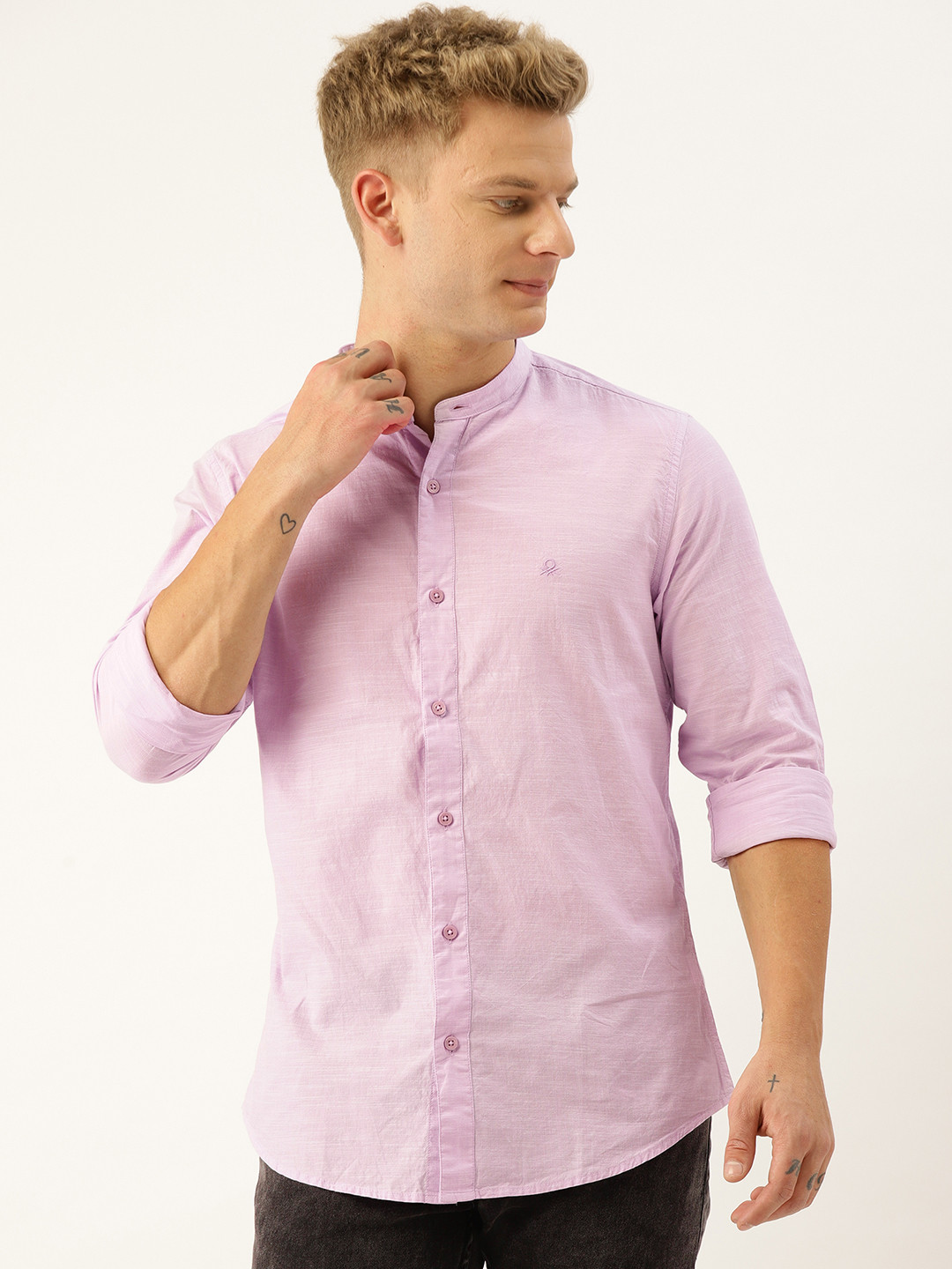 United Colors of Benetton Men Lavender Slim Fit Solid Casual Shirt